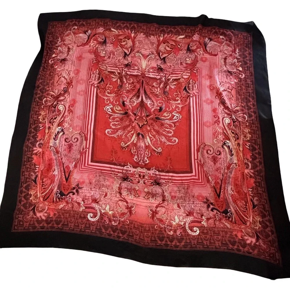 Gottex Silk Scarf Shawl Womens One Size Red Floral Square 55x55 Wrap Foulard NWT